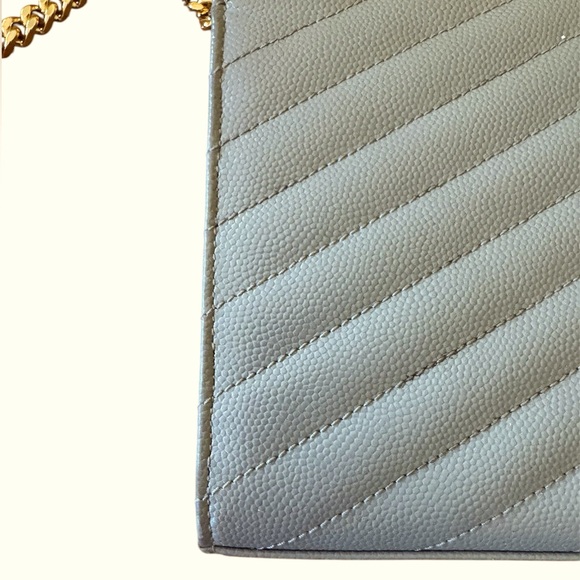 Auth Saint Laurent Gray Caviar Quilted Cassandre Wallet On Chain (WOC) Clutch - Picture 13 of 14